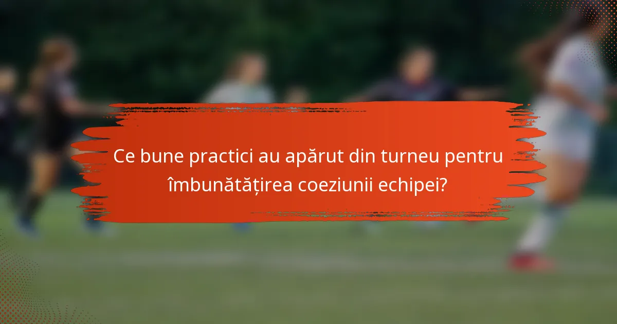 Ce bune practici au apărut din turneu pentru îmbunătățirea coeziunii echipei?
